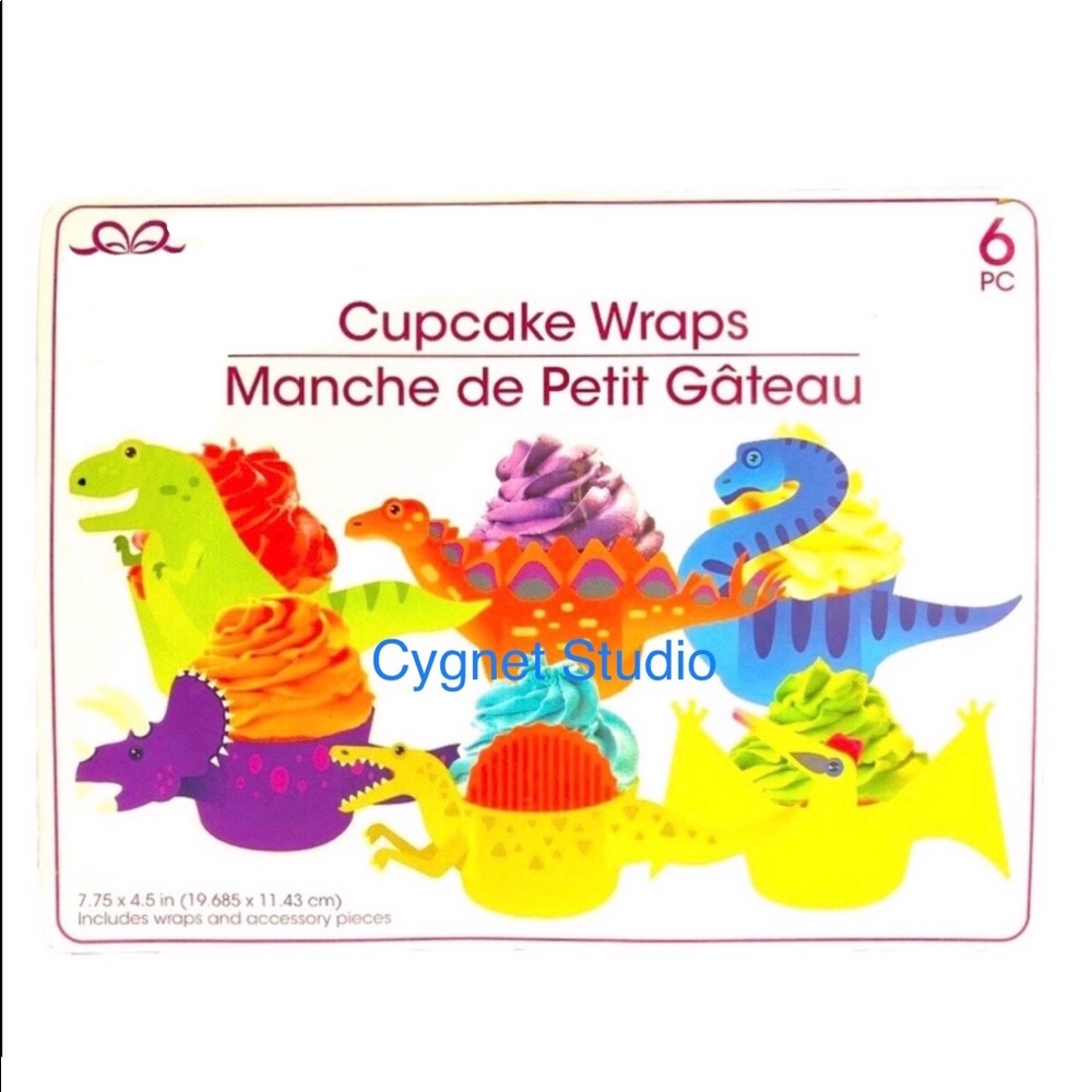 Bright Dinosaur Dimensional Cupcake Wraps, 6 pc